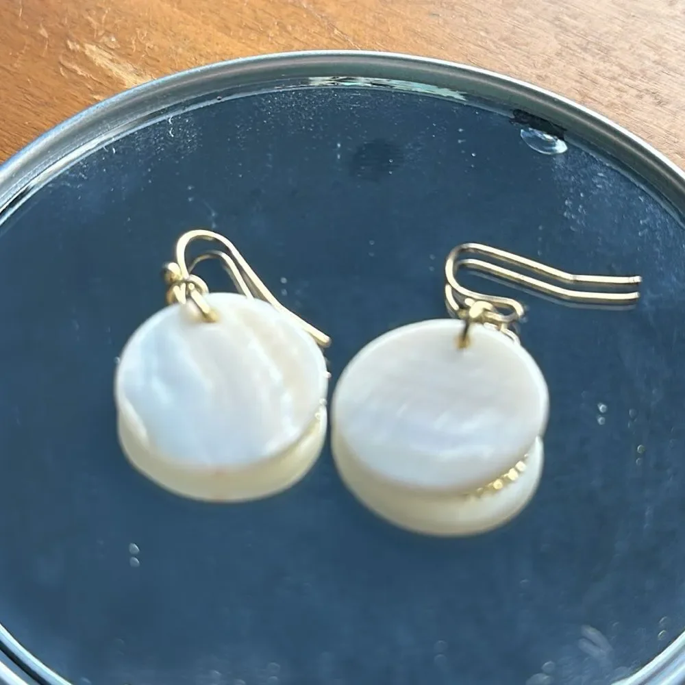 LC Lauren Conrad white stone  disc & gold tone filigree‎ drop wire earrings